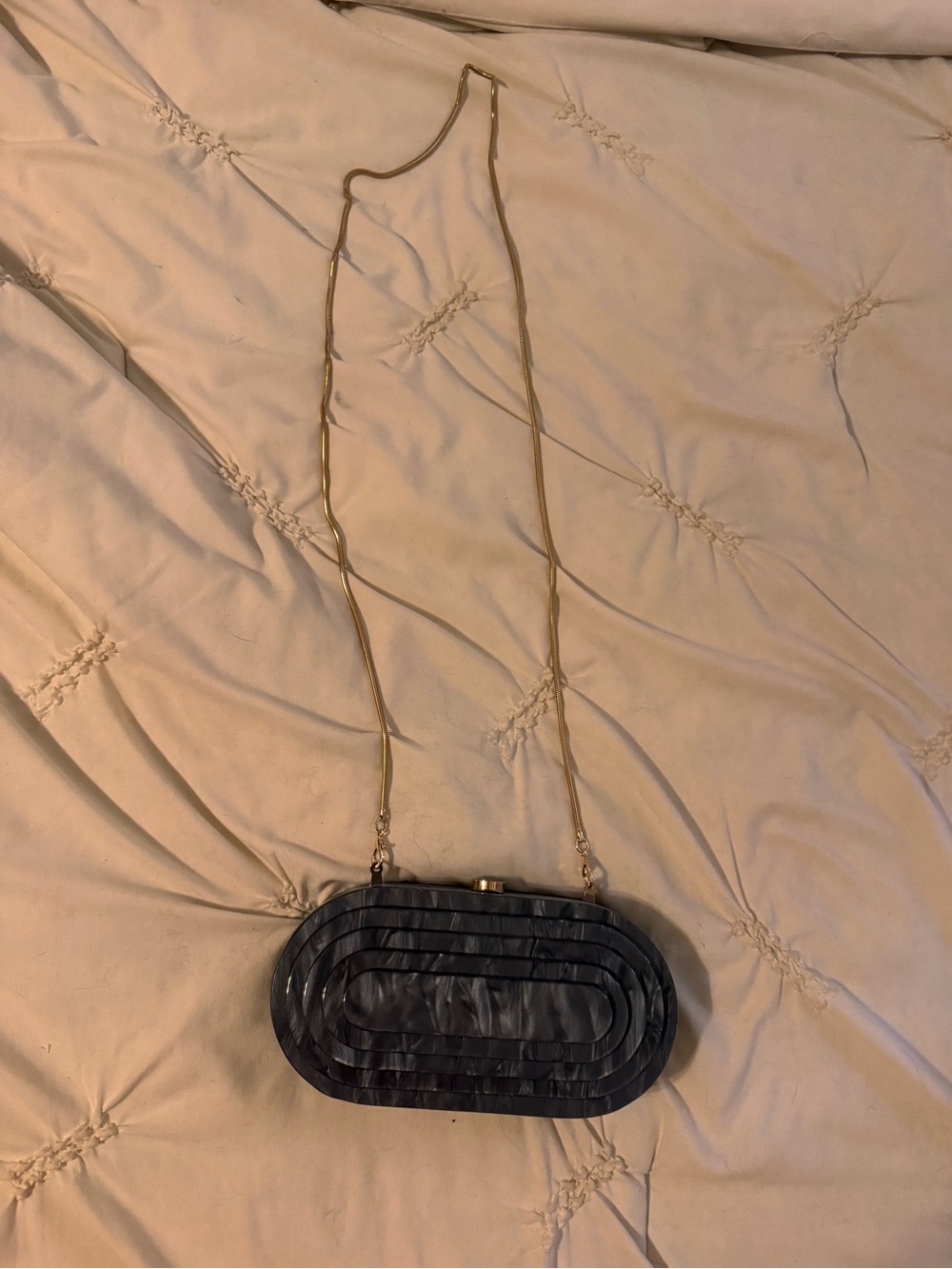 Black Marbled Acrylic Oval Clutch with Gold Chain